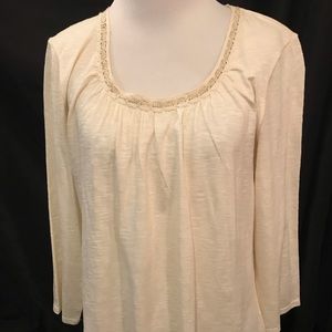Coldwater Creek Cream Scoopneck w/ Gold Trim L -14